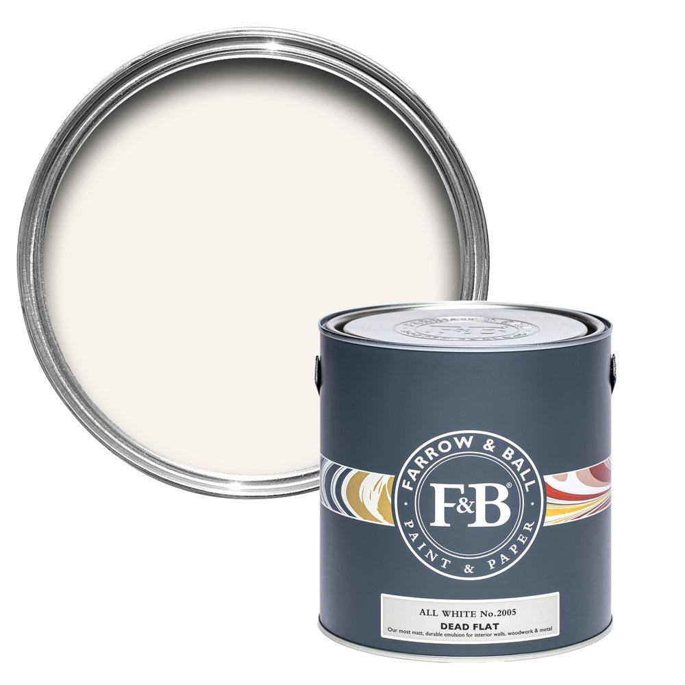 Farrow & Ball Modern Emulsion ALL WHITE 2005 5L | OUTLET paint tin and colour swatch