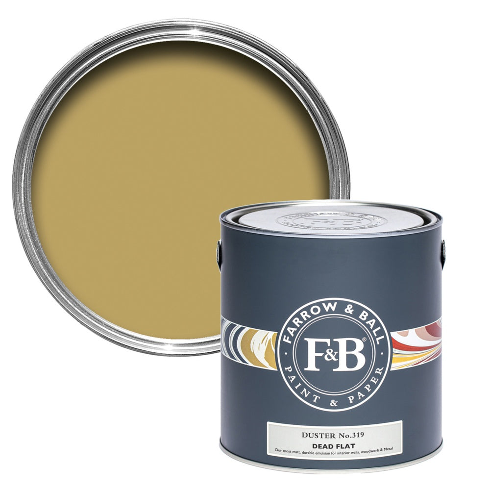 Farrow & Ball Duster 319 paint tin and colour swatch