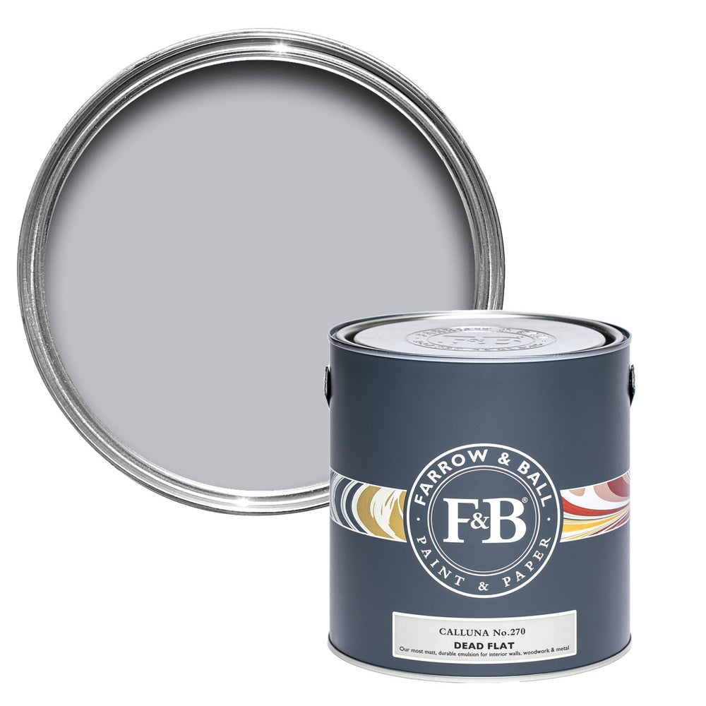 Farrow & Ball Calluna 270 paint tin and colour swatch