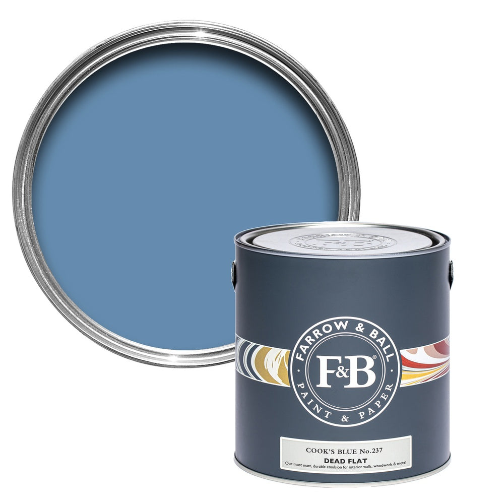 Farrow & Ball Cook's Blue 237 paint tin and colour swatch