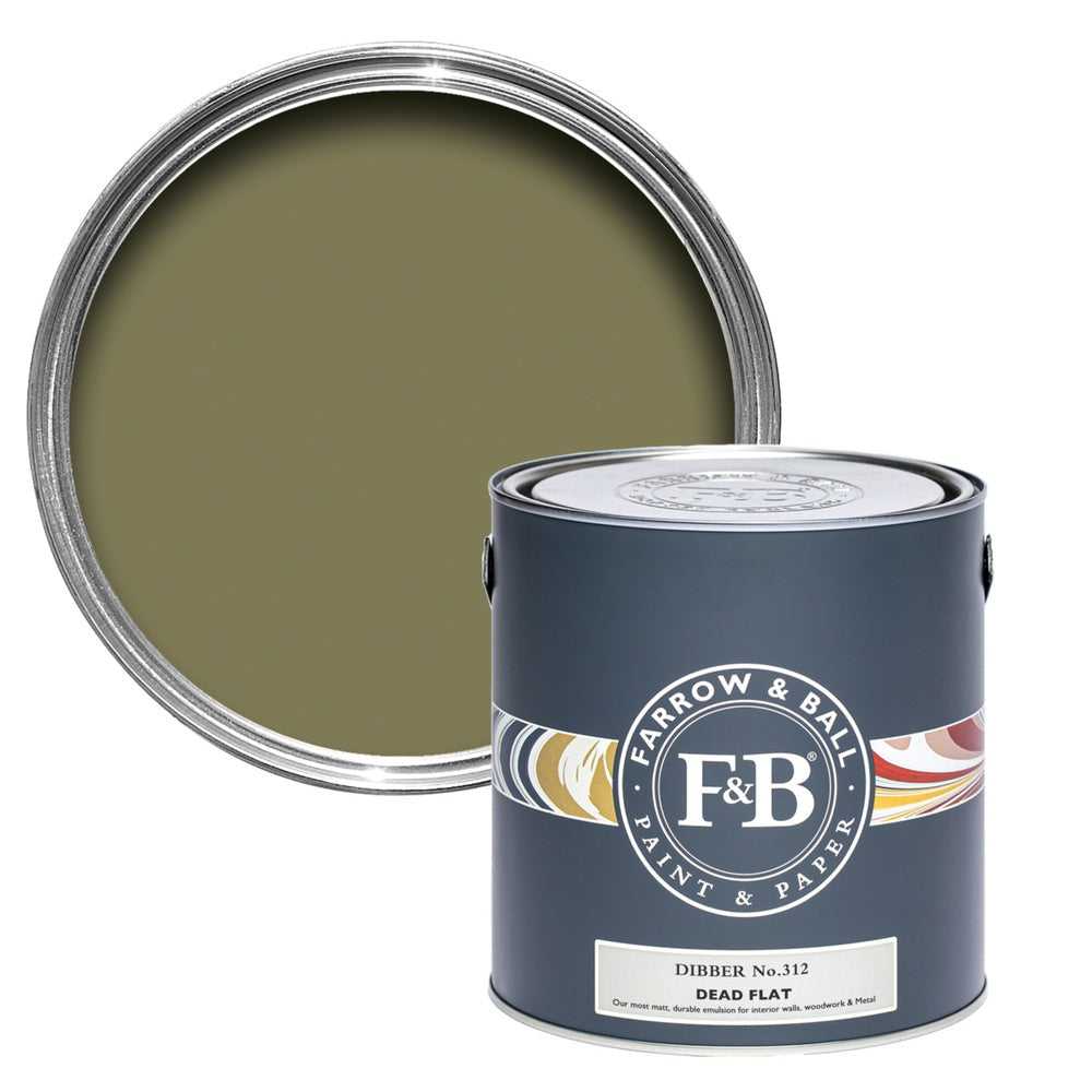 Farrow & Ball Dibber 312 paint tin and colour swatch