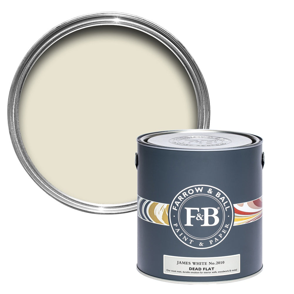 Farrow & Ball James White 2010 paint tin and colour swatch