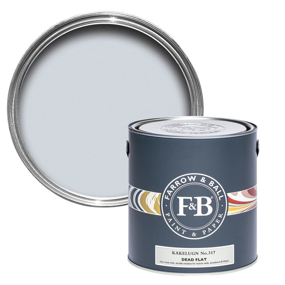 Farrow & Ball Kakelugn 317 paint tin and colour swatch