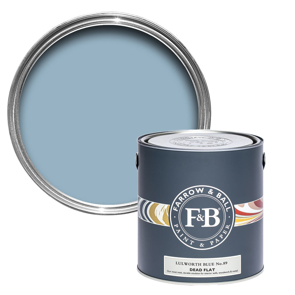 Farrow & Ball Lulworth Blue 89 paint tin and colour swatch