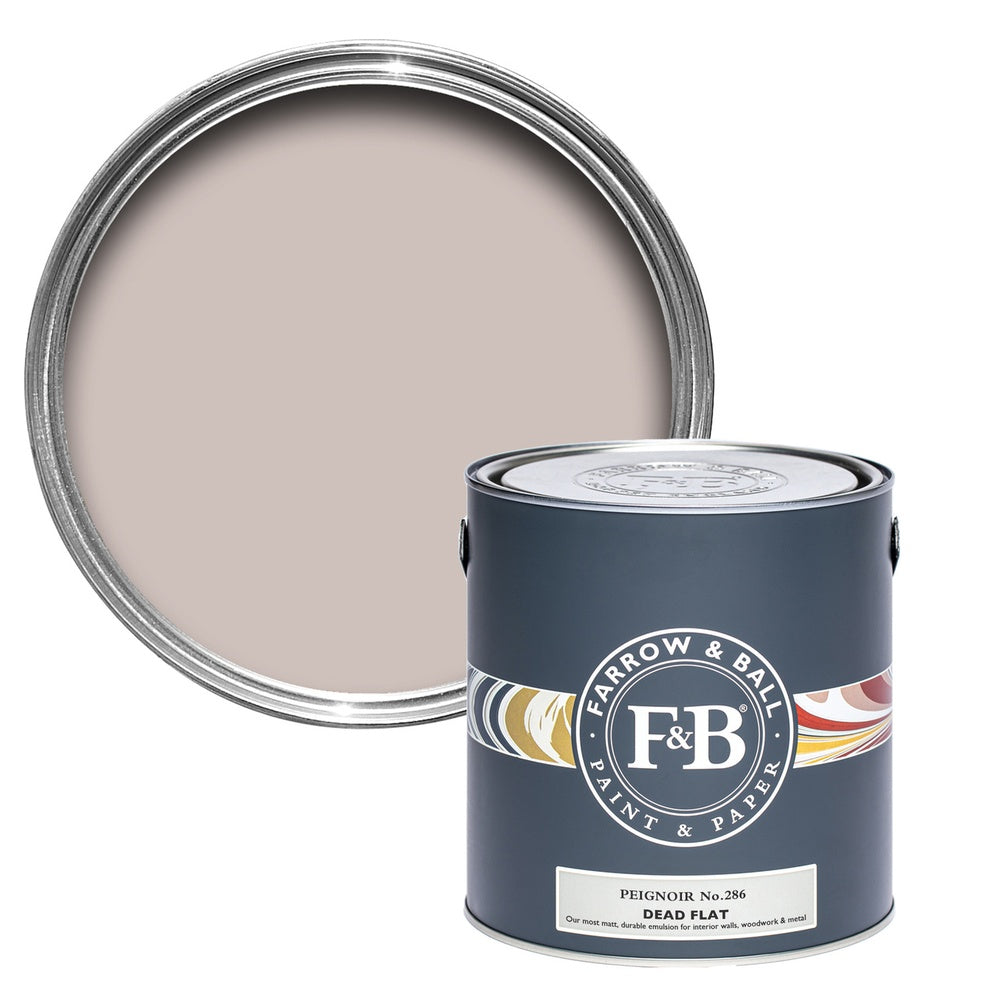 Farrow & Ball Peignoir 286 paint tin and colour swatch