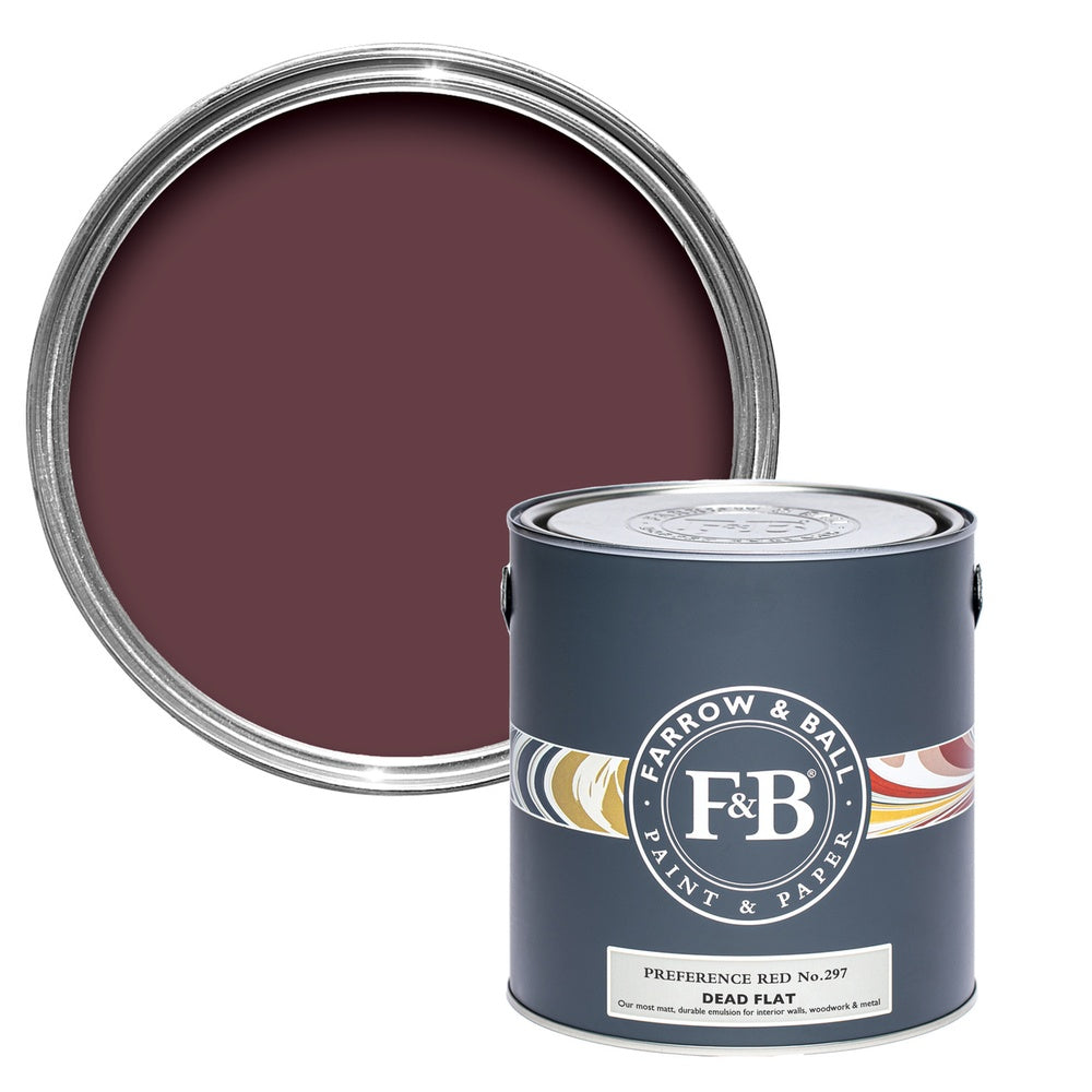 Farrow & Ball Preference Red 297 paint tin and colour swatch