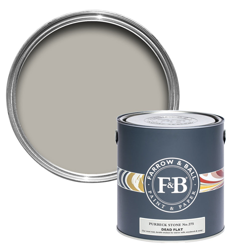 Farrow & Ball Purbeck Stone 275 paint tin and colour swatch