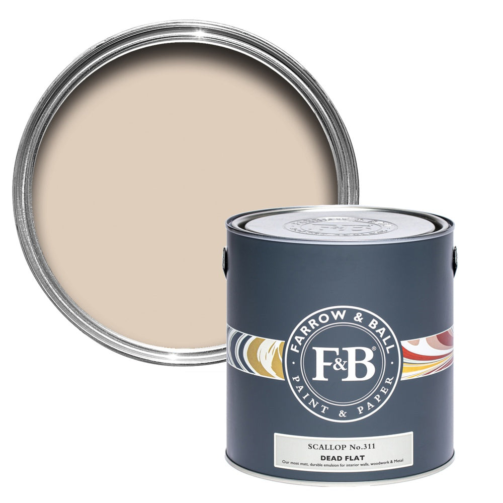 Farrow & Ball Scallop 311 paint tin and colour swatch