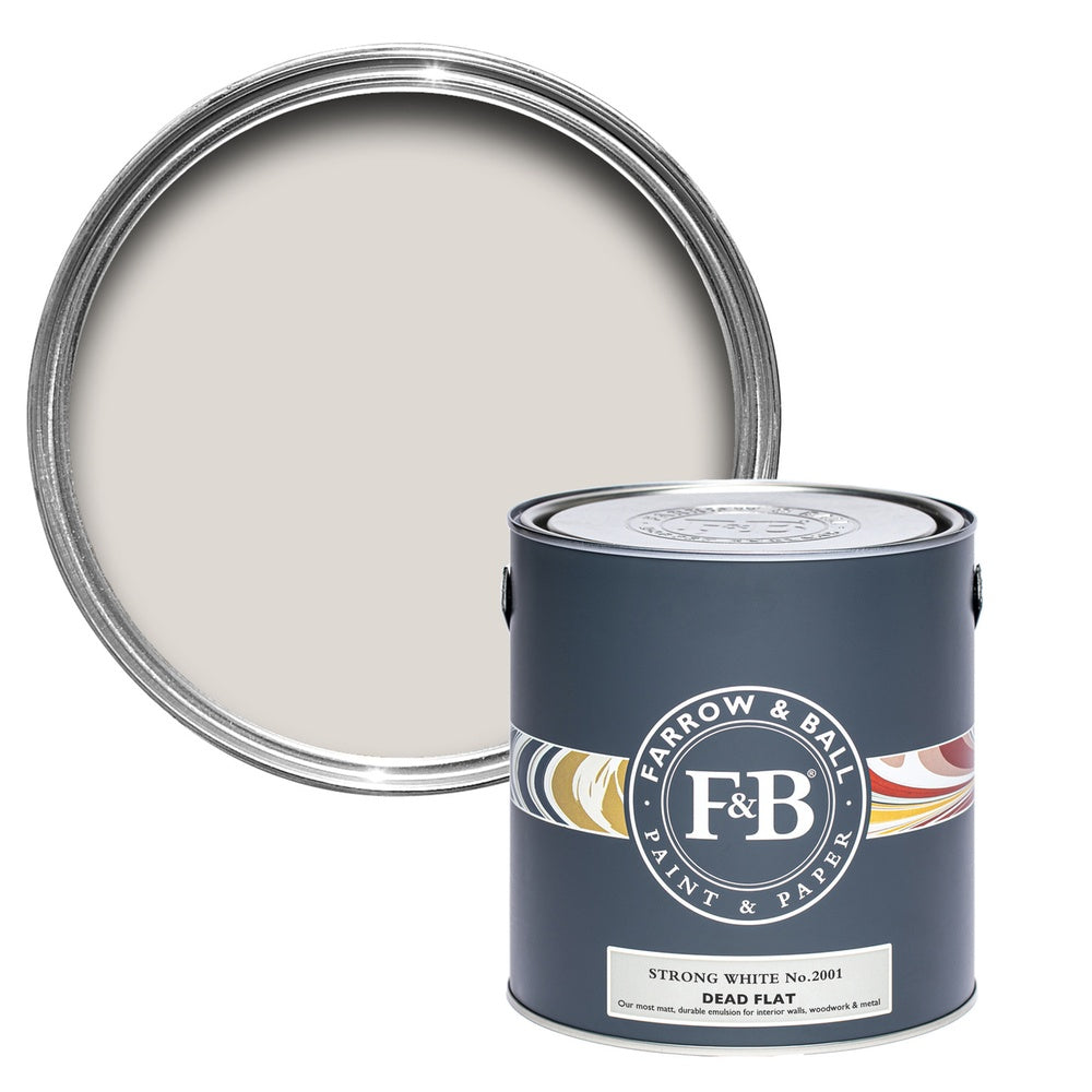 Farrow & Ball Strong White 2001 paint tin and colour swatch