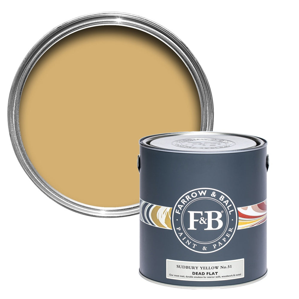 Farrow & Ball Sudbury Yellow 51 paint tin and colour swatch