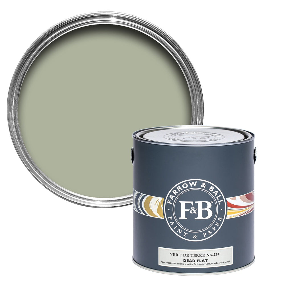 Farrow & Ball Vert De Terre 234 paint tin and colour swatch