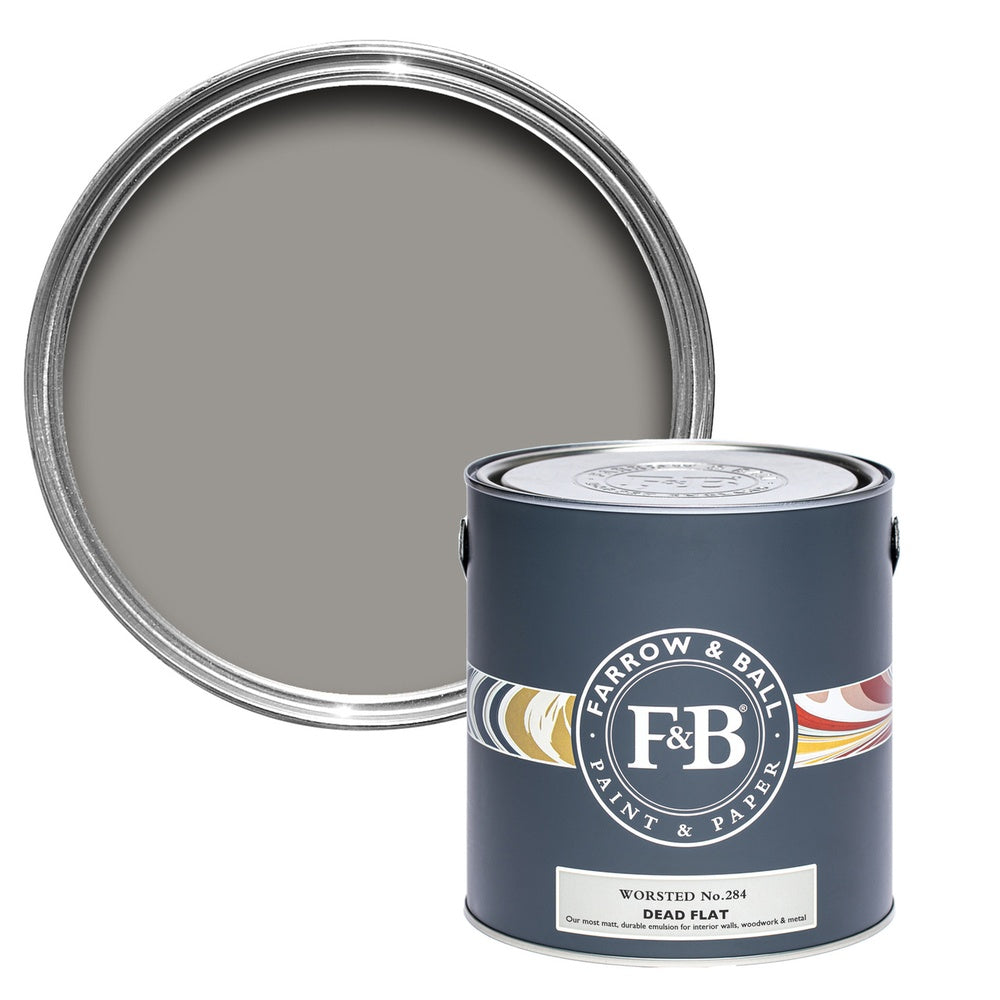 Farrow & Ball Worsted 284 paint tin and colour swatch