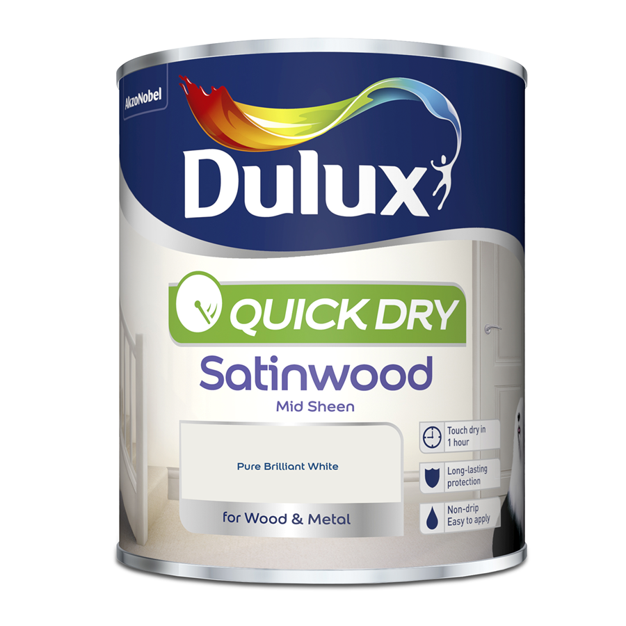 Dulux Quick Dry Satinwood Paint Pure Brilliant White
