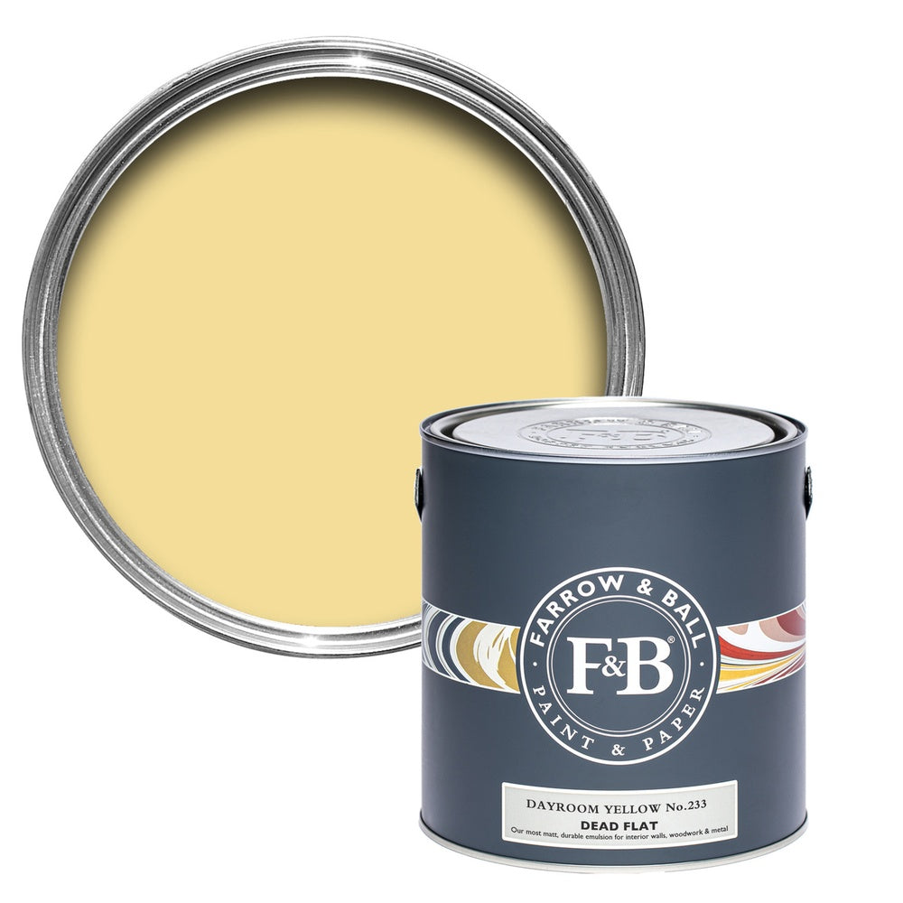 Farrow & Ball Dayroom Yellow 233 paint tin and colour swatch
