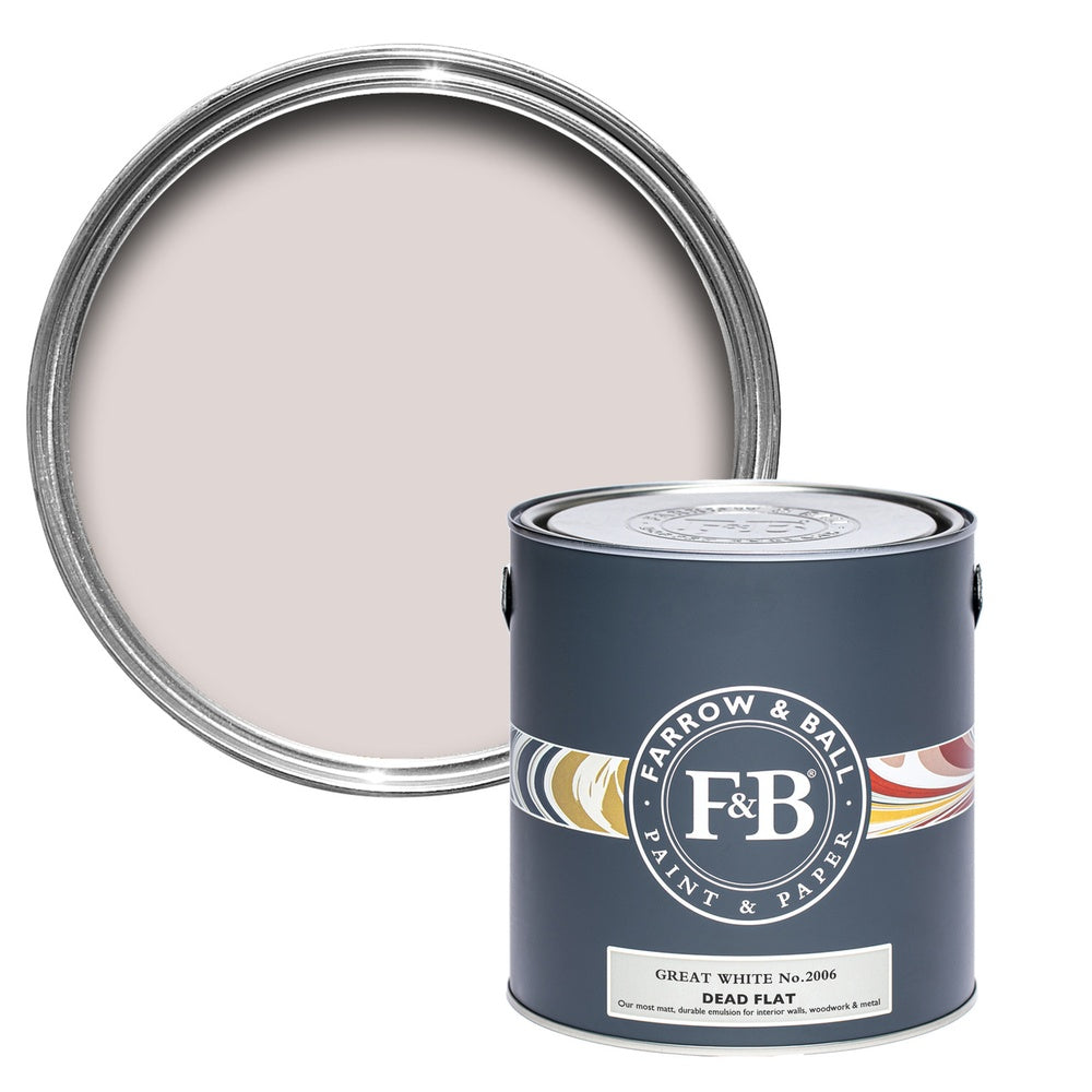 Farrow & Ball Great White 2006 paint tin and colour swatch