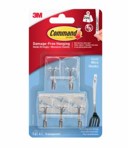 Command Small Clear Wire Hooks 5pc