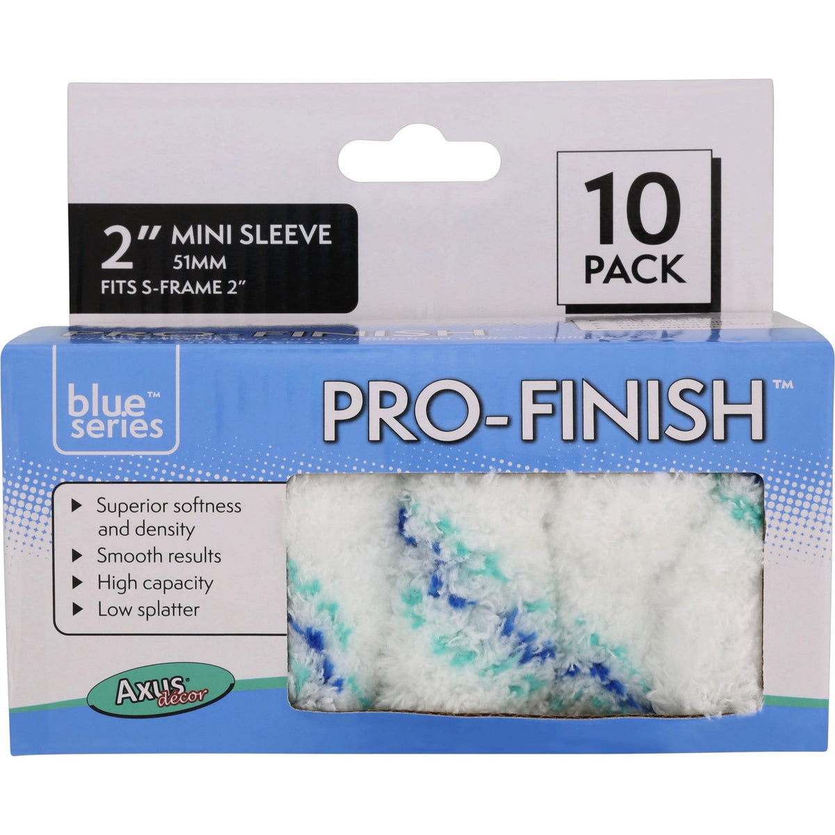 Axus Blue Series Pro-Finish Medium Pile 2 inch Mini Roller Sleeves Pack of 10, AXU/RB210