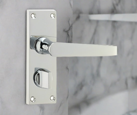 Victorian Straight Door Handle on Privacy Plate Polished Chrome JV31PRPC