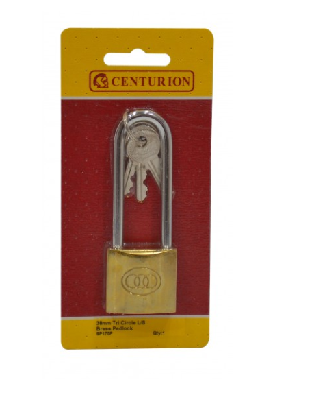 Brass Long Shackle Tri-Circle Padlock 38mm