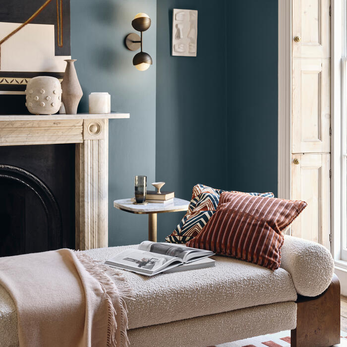 Elegant deep-blue interior illustrating a premium designer paint scheme
