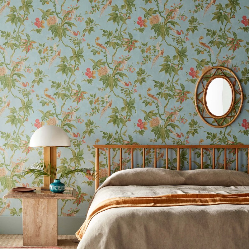 Little Greene Paradise wallpaper in Blue — room view