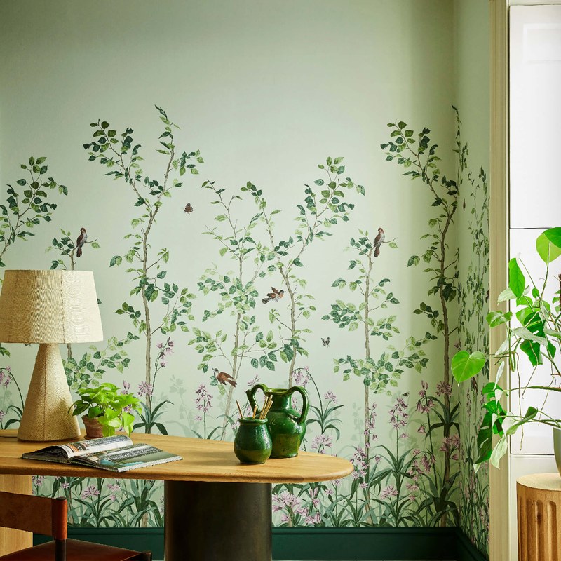 Little Greene Bird & Bluebell wallpaper — lifestyle image 01