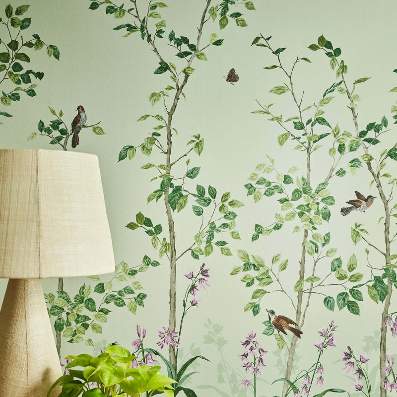 Little Greene Bird & Bluebell wallpaper — lifestyle image 02