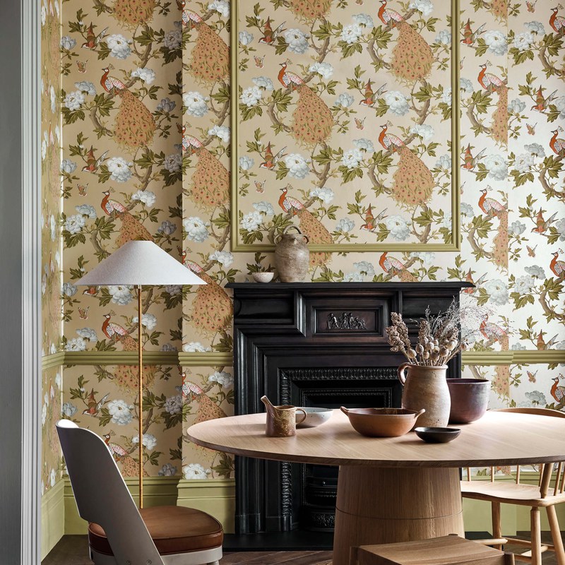 Little Greene Pavona wallpaper in Gina — room view