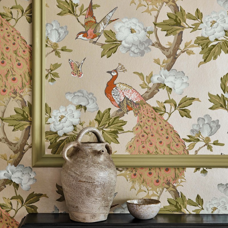 Little Greene Pavona wallpaper in Gina — close detail