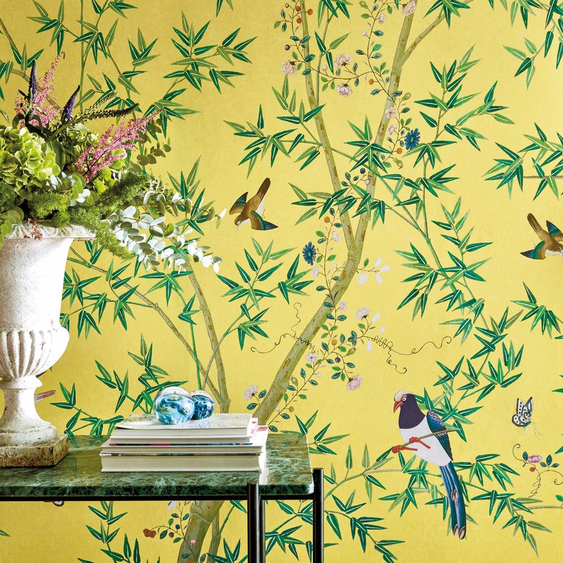 Little Greene Belton Scenic wallpaper in Sunbeam — detail