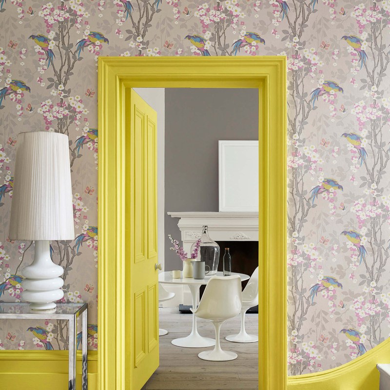 Little Greene Loriini wallpaper in Dorian — room view