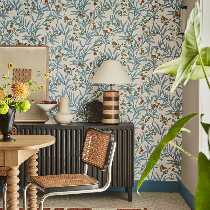 Little Greene Bamboo Floral wallpaper in Heat — room view