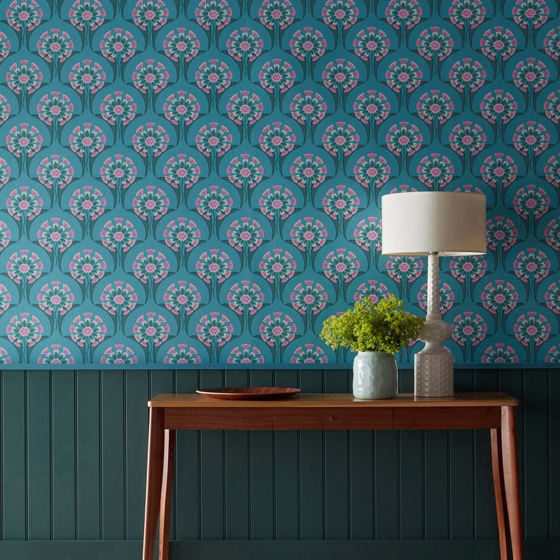 Little Greene Hencroft wallpaper in Azure — room view