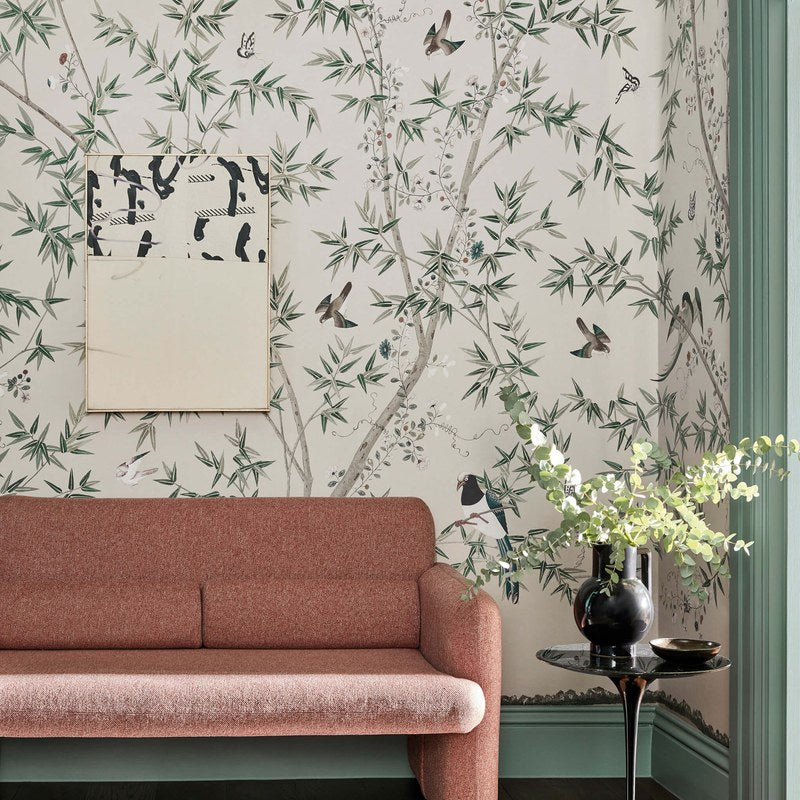 Little Greene Belton Scenic wallpaper in Oyster — room view