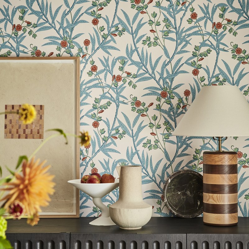 Little Greene Bamboo Floral wallpaper in Heat — detail