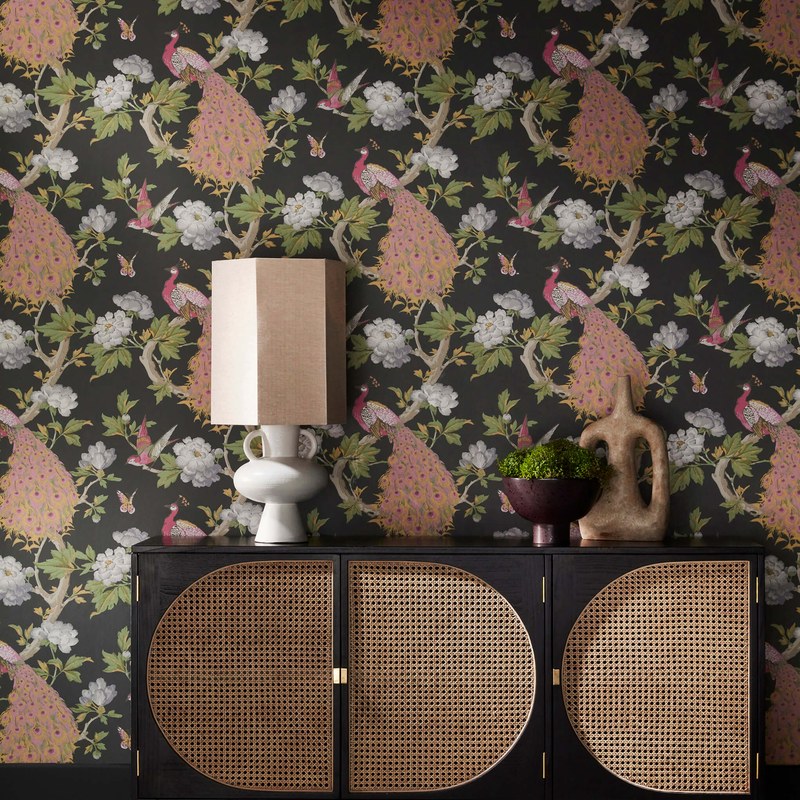 Little Greene Pavona wallpaper in Maeve — room view