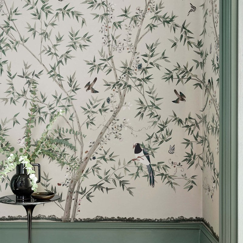 Little Greene Belton Scenic wallpaper in Oyster — detail
