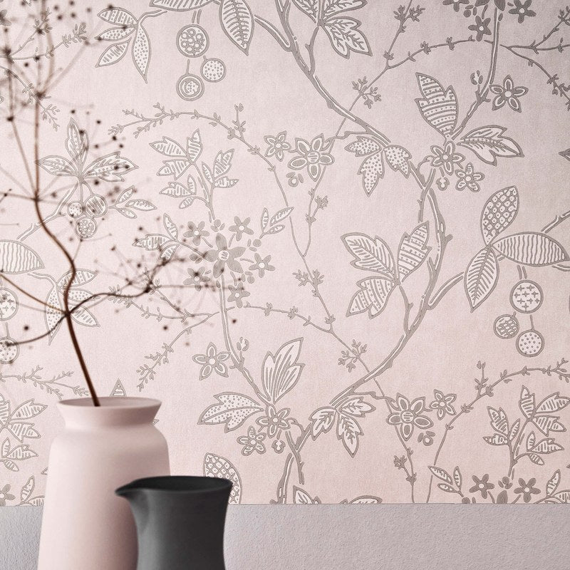 Little Greene Wrest Trail wallpaper in Pink Plaster — room view