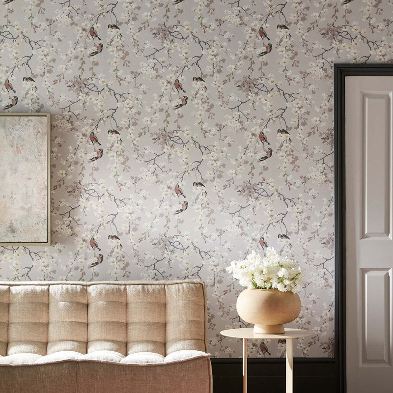 Little Greene Massingberd Blossom wallpaper in Grey — room view