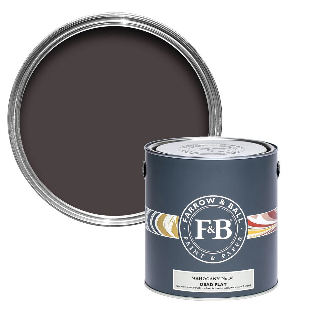 Farrow & Ball Mahogany 36 paint tin and colour swatch