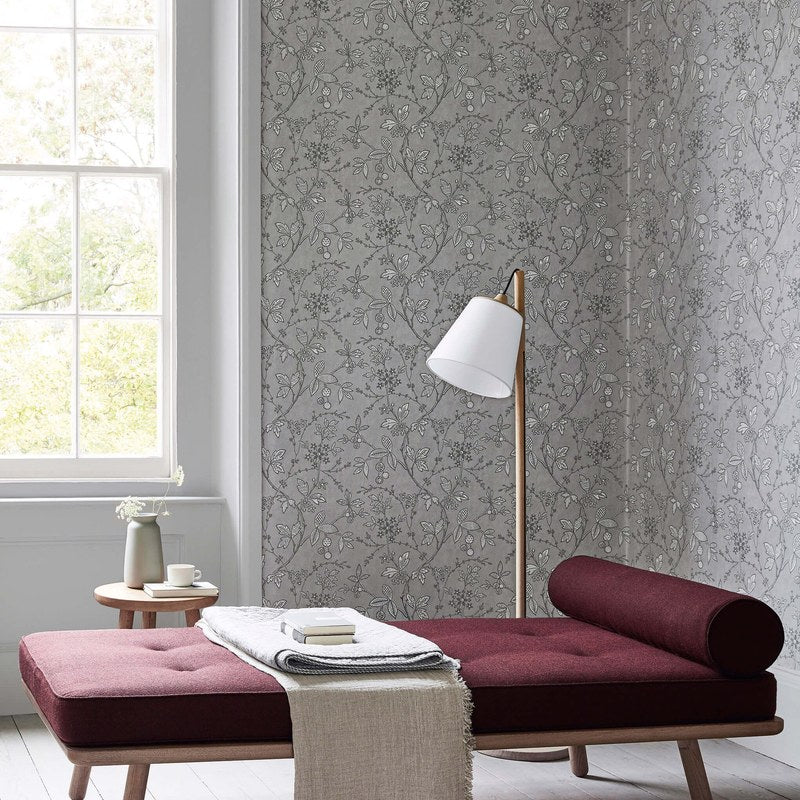 Little Greene Wrest Trail wallpaper in Lead — room view