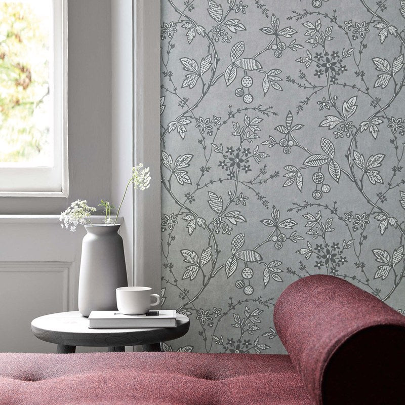 Little Greene Wrest Trail wallpaper in Lead — alternate room view