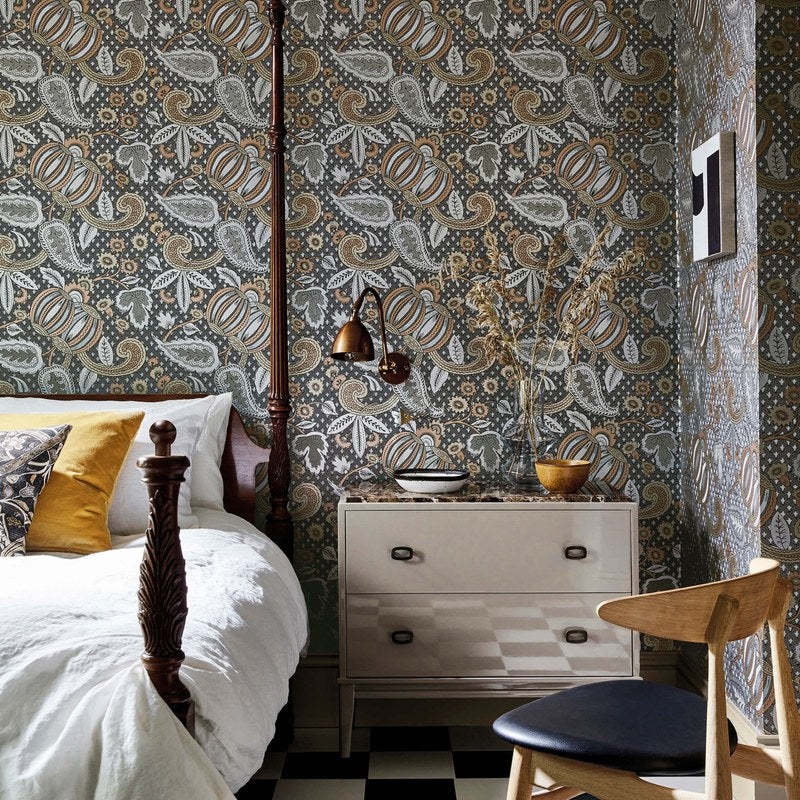 Little Greene Pomegranate wallpaper in Prophet — room view