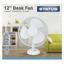 Status 12" White Desk Fan - Oscillating - 3 Speed Settings