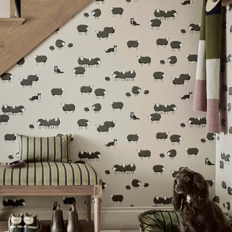 Little Greene Nip & Lassie wallpaper in Slaked Lime Dark — detail