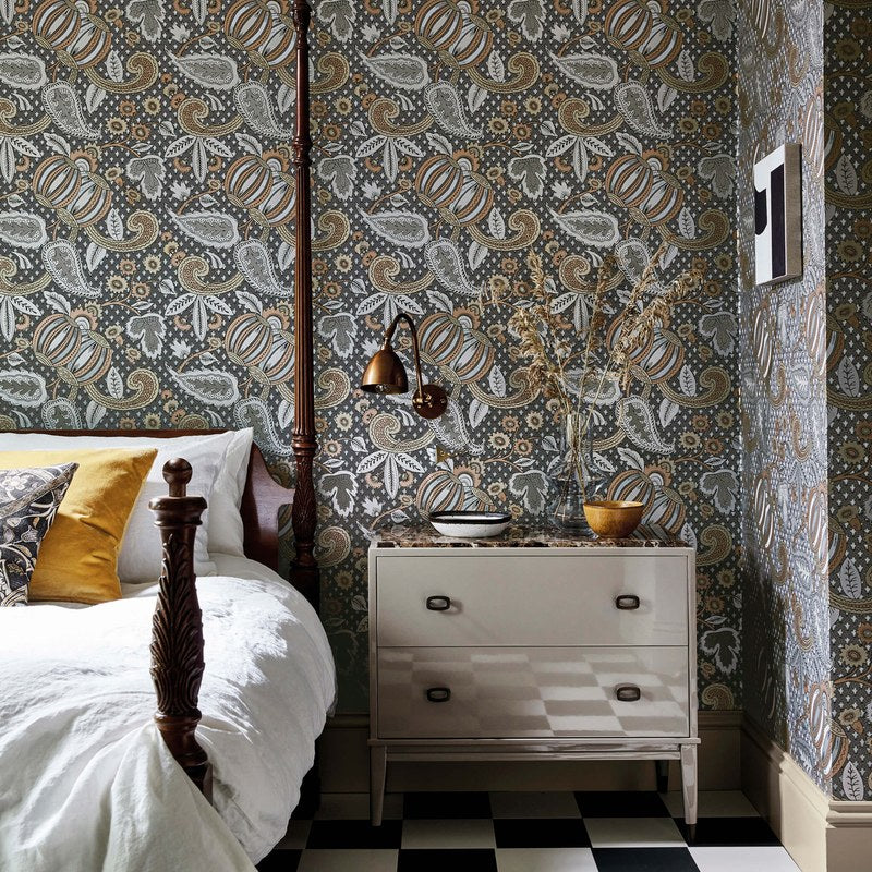 Little Greene Pomegranate wallpaper in Prophet — room view