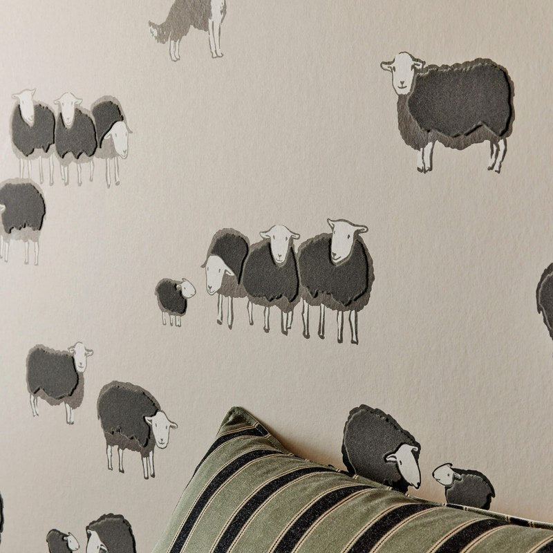 Little Greene Nip & Lassie wallpaper in Slaked Lime Dark — close detail