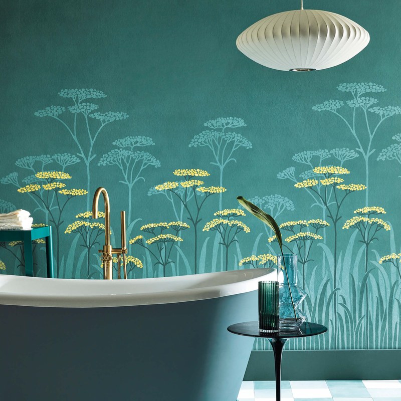 Little Greene Achillea wallpaper in Aurora — room view