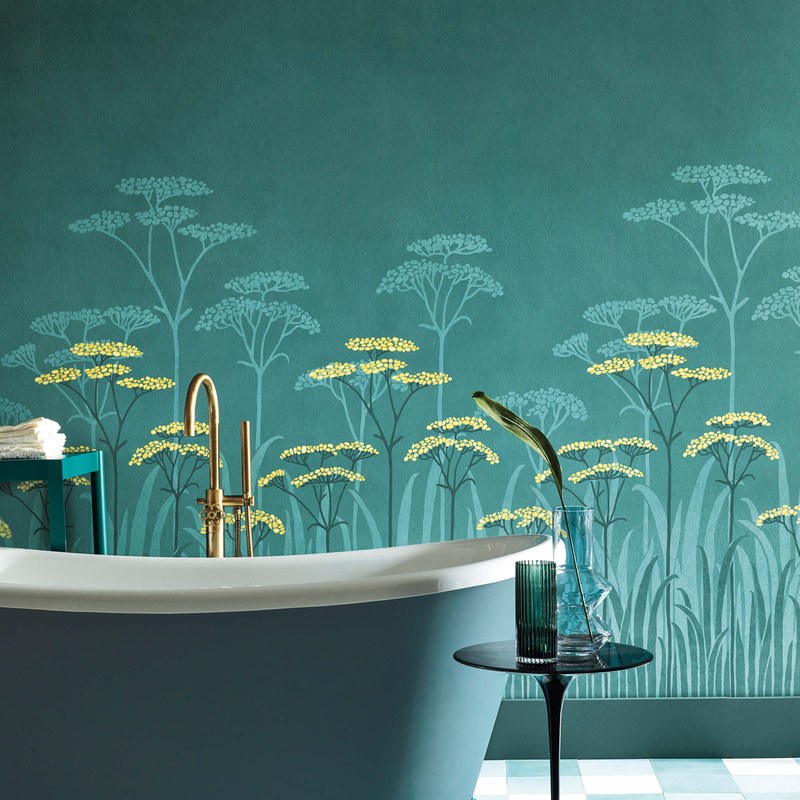 Little Greene Achillea wallpaper in Aurora — room view