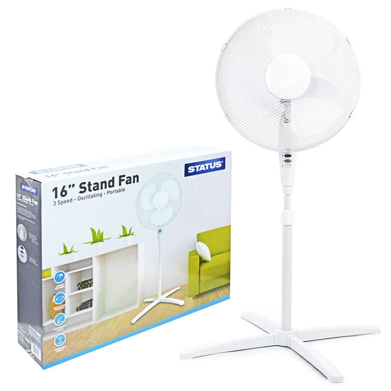 Status 16" White Stand Fan - Oscillating - 3 Speed Settings